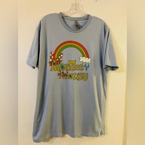 NWOT Modest Mouse Rainbow Mushrooms Next Level Apparel Light Blue T-Shirt Sz L